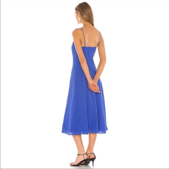 BCBGMaxAzria Sleeveless Linen Button-front Linen Midi Dress Blueb 16 - Picture 4 of 12
